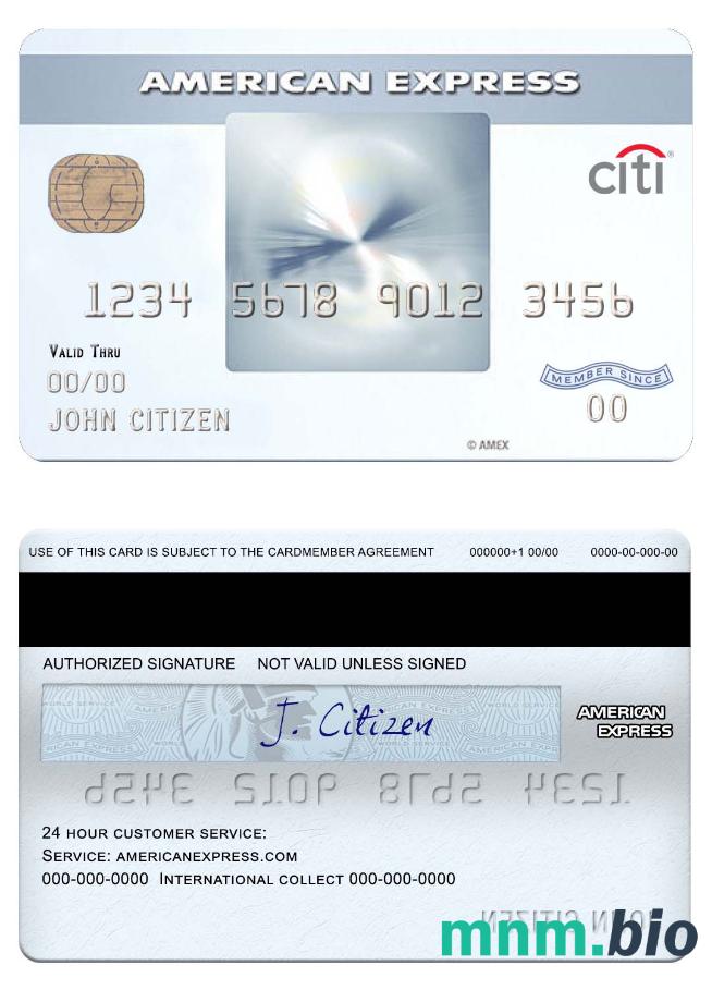 USA CITIbank amex everyday® credit karta przykład w formacie PSD